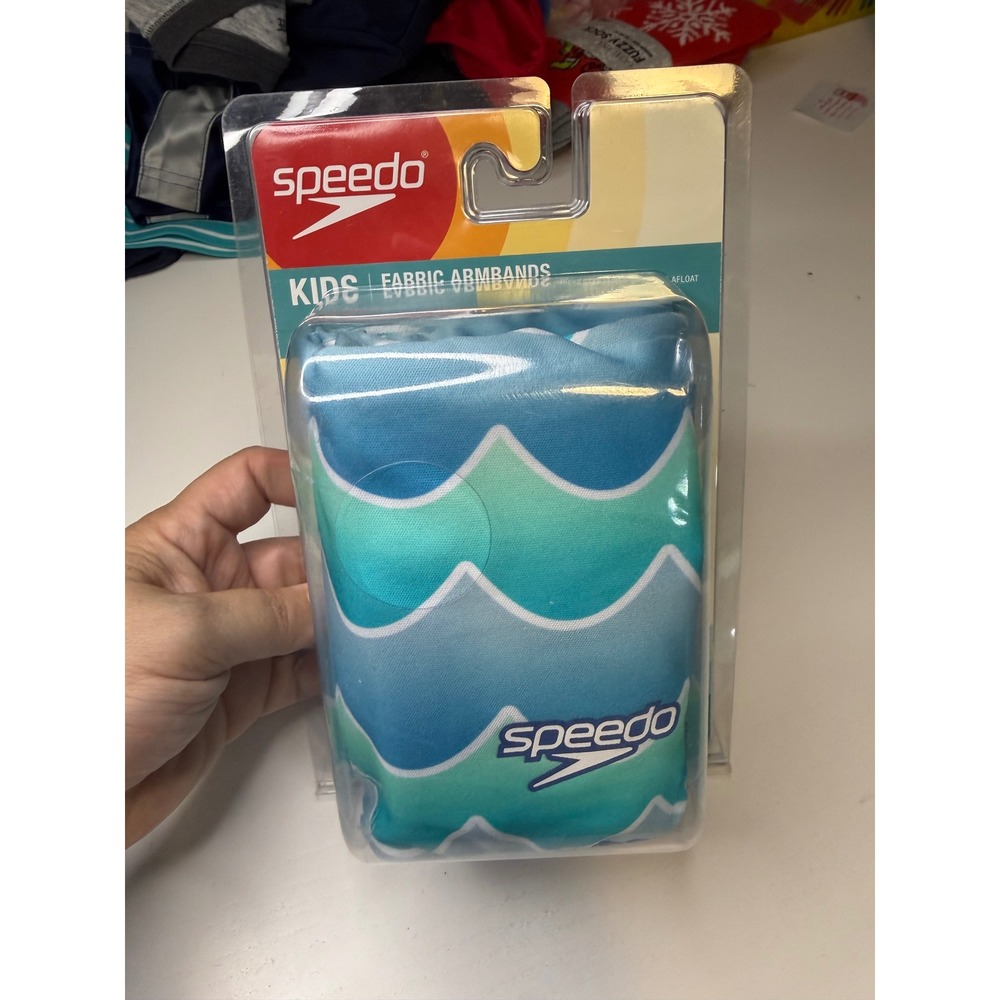 Speedo Kids Fabric Armbands Inflatable Water Wings Blue Teal Wave Ages 2-12 NEW